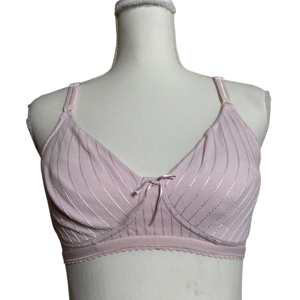 Y2K‎ Vintage Coquette Pink Pinstripe Bra Comfortable Wireless Bralette 36B